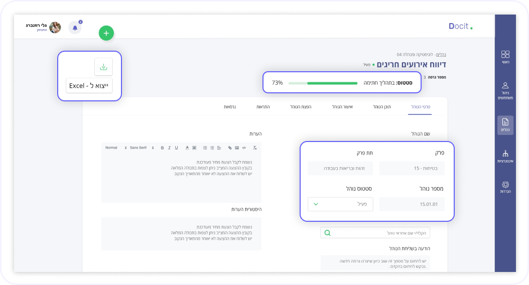 יצירת נוהל, ניהול ומעקב